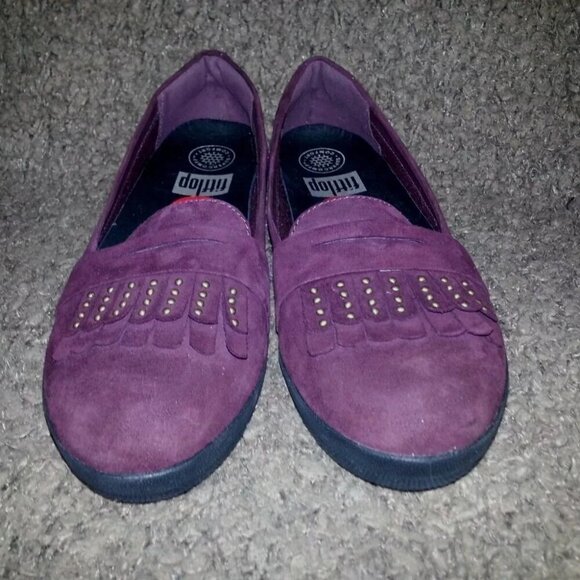 FITFLOP-Deep Plum Studded Fringey Sneakerloafer-Size 6-NWOB - Picture 3 of 6